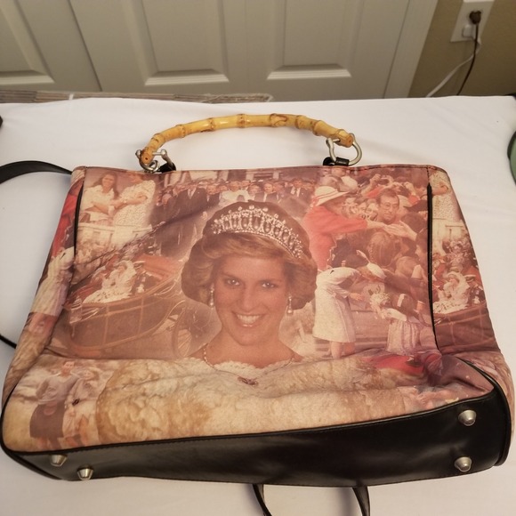 Unbranded Handbags - Princess Diana Royal Tribute Satchel Handbag Bamboo Handle Collage Shoulder Bag